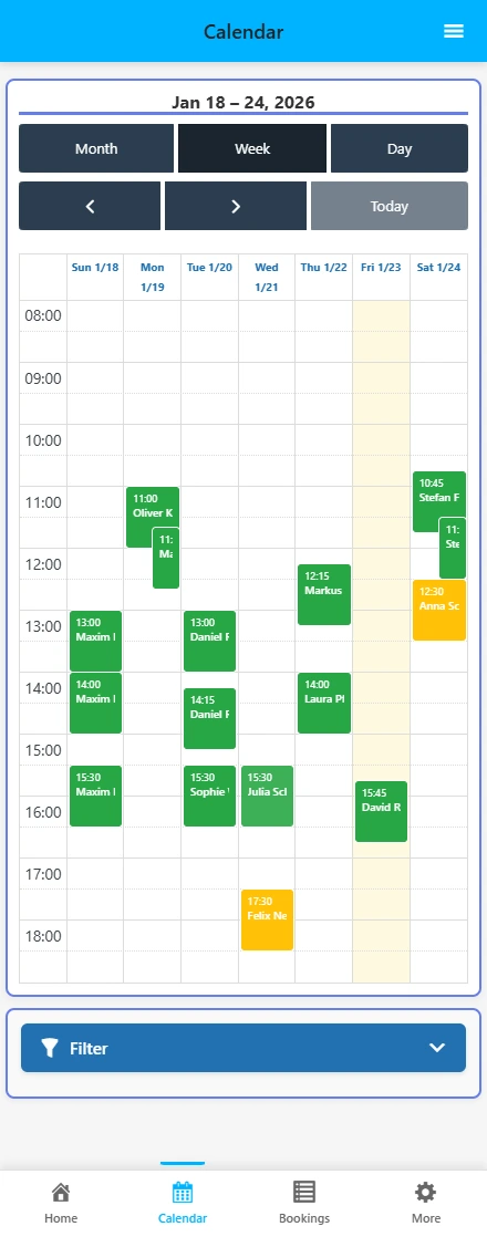 Wordpress Terminbuchung Plugin - Smartphone App Kalendar Ansicht