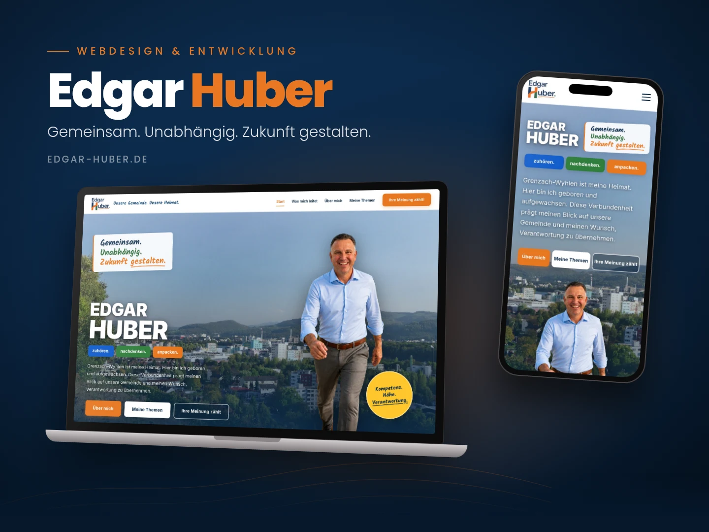 Website Edgar Huber auf Laptop und Smartphone